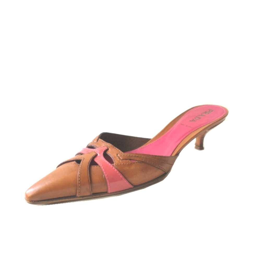 Prada Pink + Brown Leather Mules